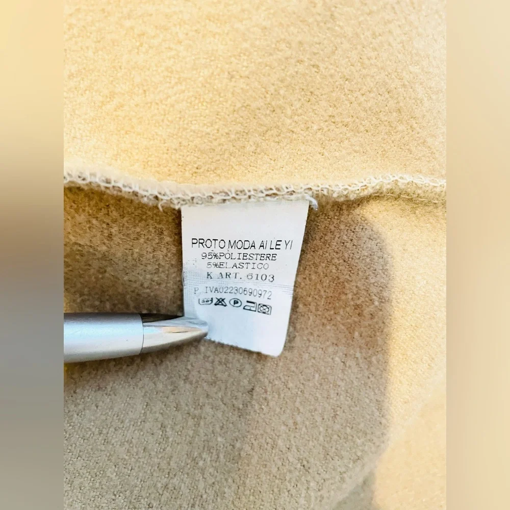Long tan coat with adjustable tie waist, knee length, shawl collar, sz M/L - Picture 6 of 11